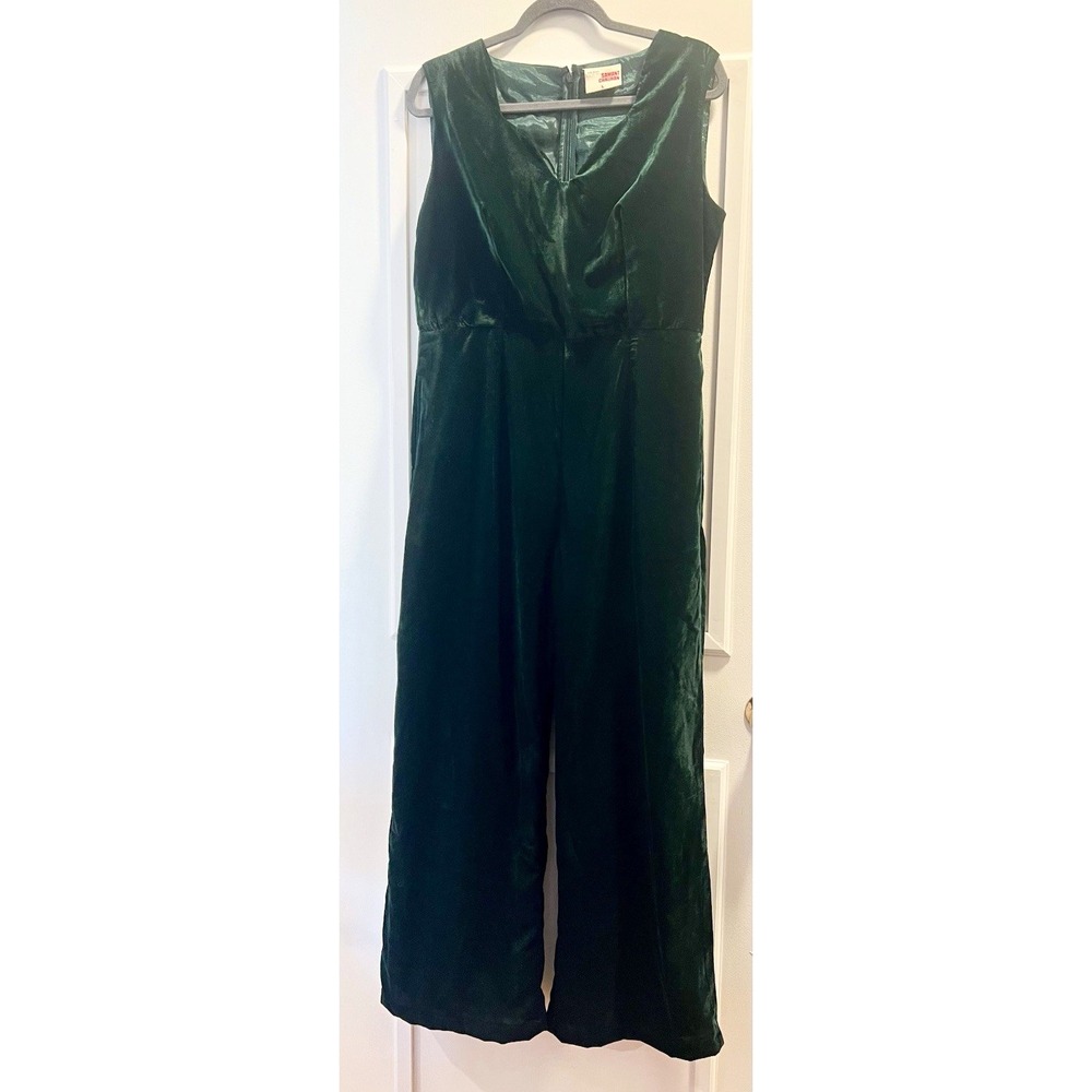 Anthropologie Samant Chauhan Women’s Large Dark Green Velvet Zip Jumpsuit 40x28